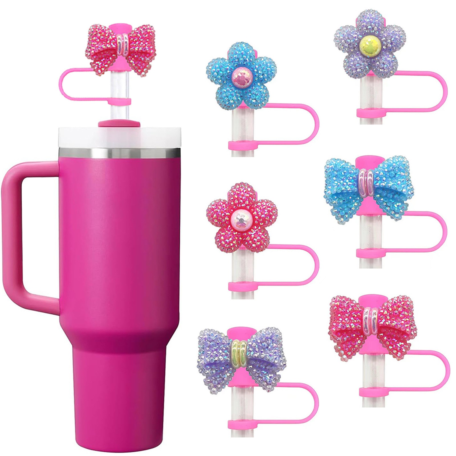 Bean Hopper Lid - Niedliche Blumen-Schleifen-Strohhüllen, Kompatibilität, Stanley Tumbler, 10