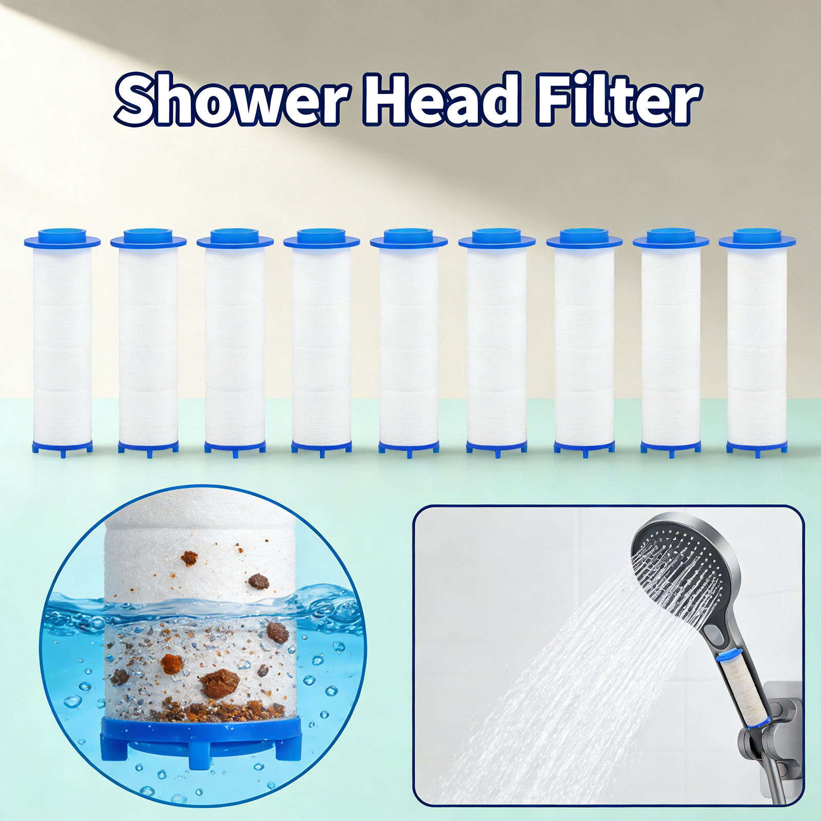 Water Filter Cartridge - 20 Stück Ersatz-Duschfilterkartuschen, Duschwasserfilter, entfernen Chlor/Fluorid/Hartwasser
