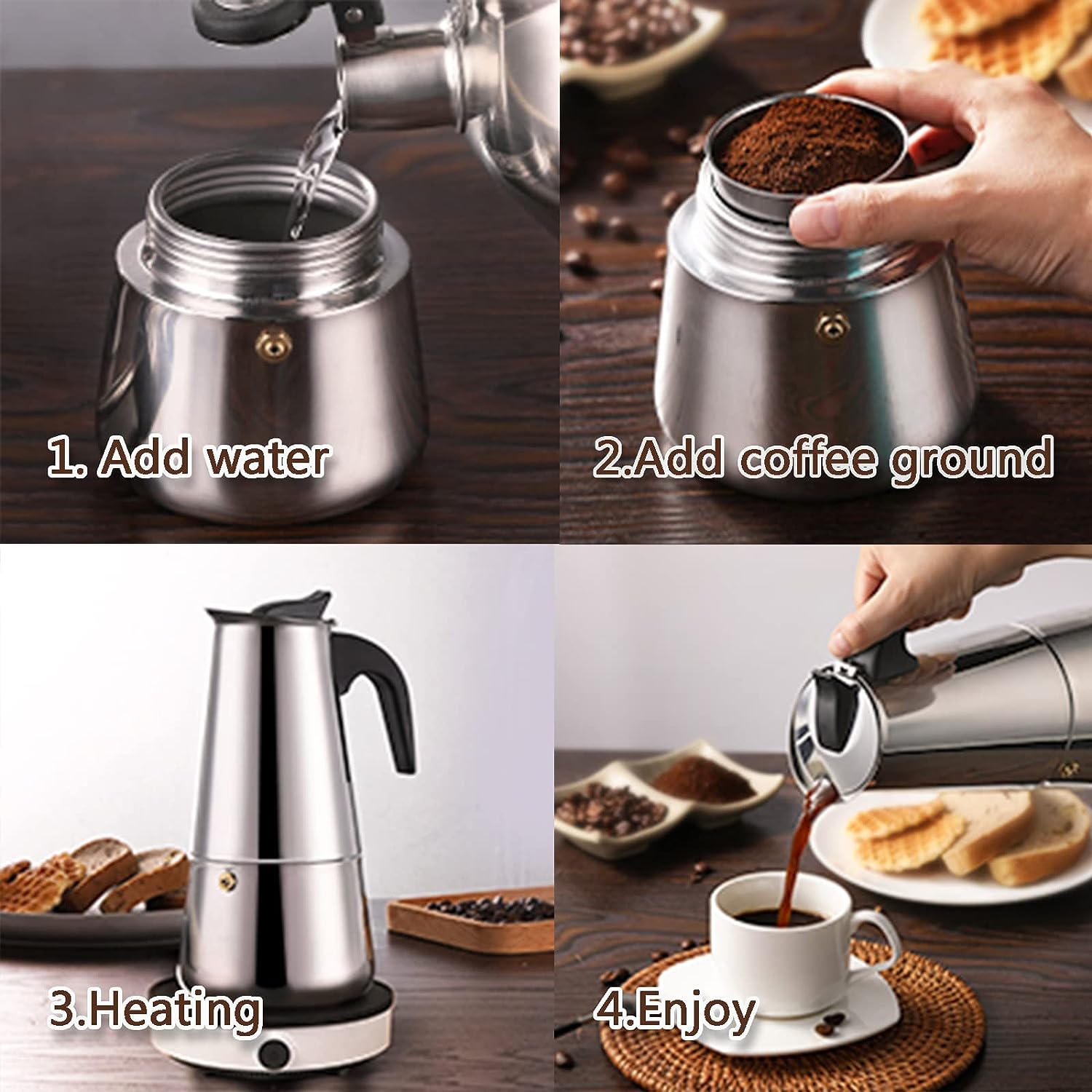 4/6/9 Tassen Moka Pot Caffe Ma – Coffee Equipment Espresso Bewertung und Preis